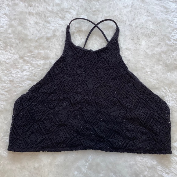 pacsun black highneckline backless crop top - Picture 1 of 4